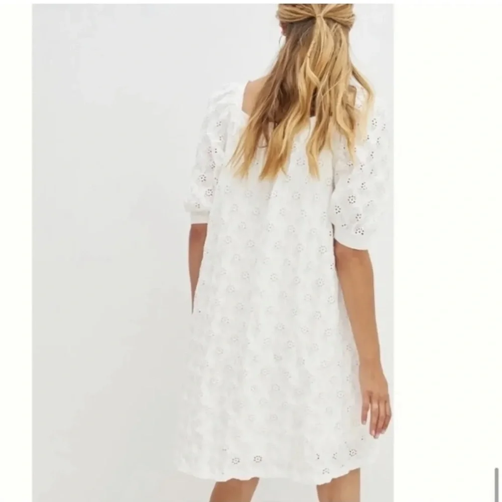 Anthropologie White Maeve‎ Puff Sleeve Eyelet Mini Dress Size S